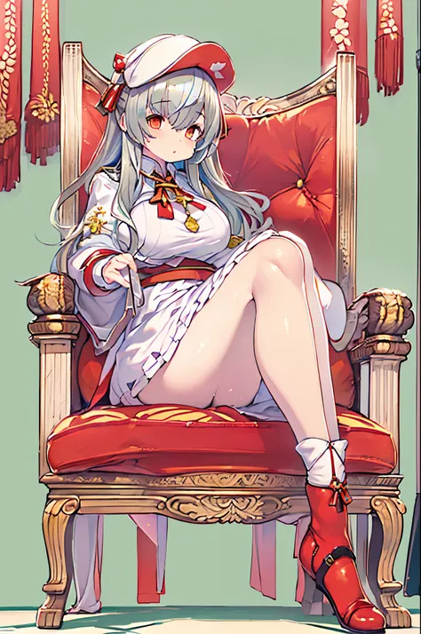 Anime girl in red and white costume sitting on a chair, from the azur lane videogame, azur lane style, anime moe art style, Seductive anime dick girl, characters from azur lane, Trending on CGSTATION, Anime! 4K, Anime! 4 k, Ecchi anime style, best anime 4k...