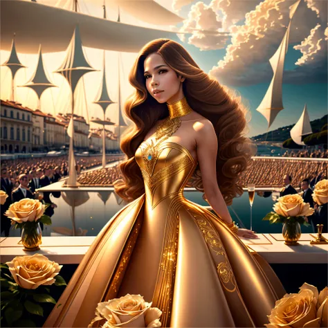 “Generate a splendid image of ((Lola Astanova)) enhancing your unparalleled style and stunning appearance with high heels and exclusive couture dresses. Durante um show fenomenal em Porto Fino, Italy, playing the beautiful golden Steinway piano & Sons, on ...