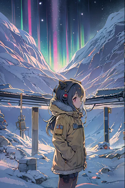 masutepiece、One girl、Winter gear、Antarctic base、Looking up at the Northern Lights