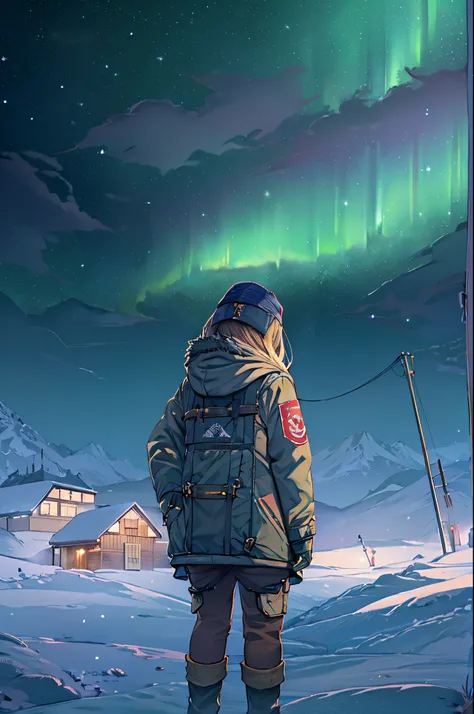 masutepiece、One girl、Winter gear、Antarctic base、Looking up at the Northern Lights