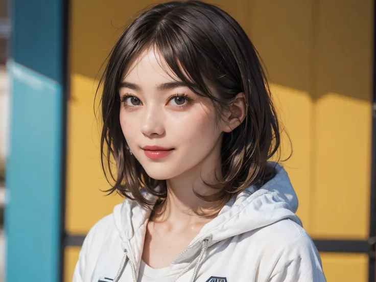 132
(a 20 yo woman,Wearing sportswear), (A hyper-realistic), (high-level image quality), ((beautiful hairstyle 46)), ((short-hair:1.46)), (Gentle smile), (breasted:1.46), (lipsticks), (Large room), (florals), (wearing hoodies)