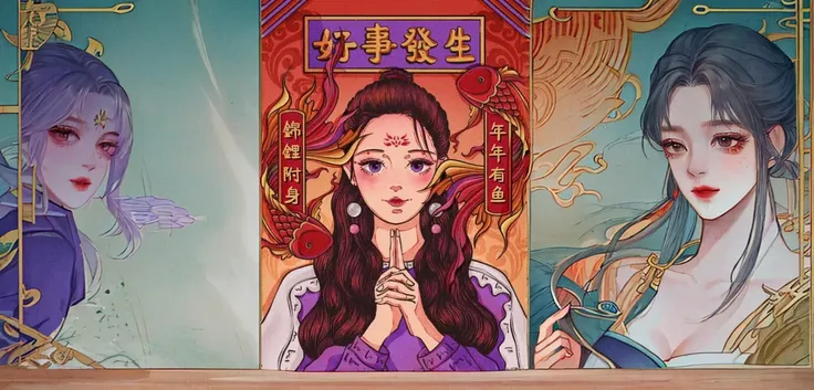 A long haircut、Drawing of woman in purple dress, inspired by Lü Ji, Inspired by Puhua, Inspired by Lanying, inspired by Wu Shixian, korean art nouveau anime, Inspired by Zhu Lian, Inspired by Du Qiong, Queen of the Sea Mu Yanling, inspired by Wu Bin, Akira...