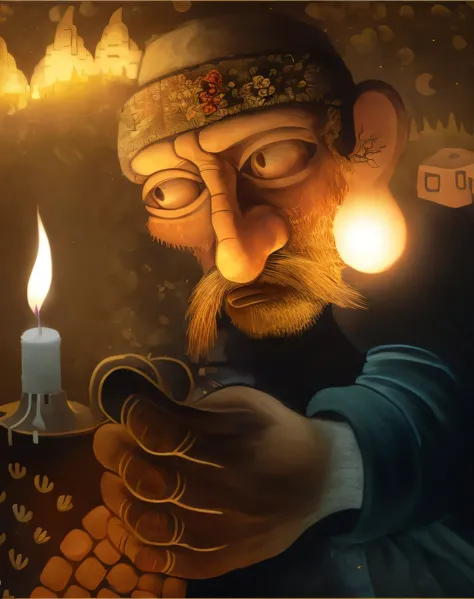 Painting of a man holding a lit candle in his hand, Directed by: Bohumil Cubista, Directed by: Tadeusz Brzozowski, Jacek Yerka e Vladimir Kush, Directed by: Tomek Setowski, Directed by: Alexandre Bihari, Directed by: Chafik Charobim, Wise old man, Directed...