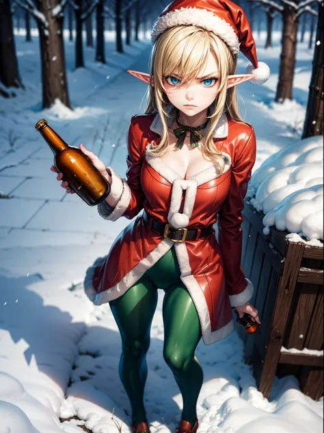 Solo best quality, masterpiece, extremely detailed CG, extremely detailed 8K wallpaper, outdoors, snowy woods, Christmas, Elf girl, extremely detailed character ultra-detailed, beautiful, solo girl, perfect face, sharp focus, intricate details, ultra detai...