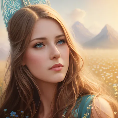 picture of a woman with long hair and blue eyes in a field, beautiful fantasy art portrait, fantasy art portrait, fantasy portrait art, beautiful fantasy portrait, fantasy portrait, gorgeous digital painting, Detailed matte fantasy portrait, beautiful digi...