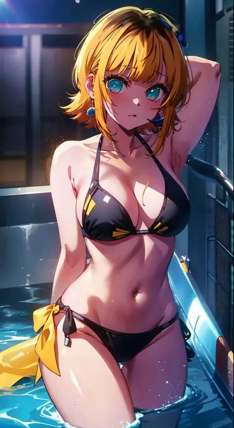 2D, Best Quality, Anime, Very Detailed, One Girl, Solo, Swimwear, Bangs,Happy, Multicolored Hair, (Masterpiece:1.2), Hi-Res, Best Quality, 8K, Bathroom,Masterpiece, Best Quality, High Quality, High Resolution, Bikini, Bikini,Medium, Wet, Bath,Yellow Hair, ...