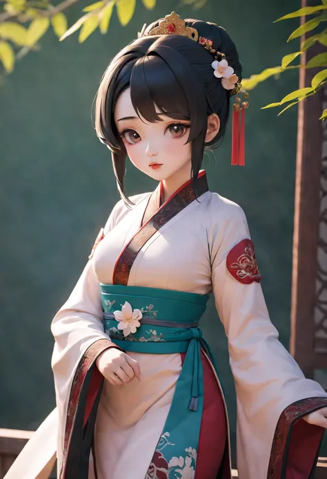 (Hanfu)(8K,  Best quality at best, tmasterpiece),(Photon mapping luminosity, physically-based renderingt, automatic white balance),CG, unified, offcial art, Amazing Cleavage,Detailed pubic hair,Extremely Delicately Beautiful, The content is very detailed, ...