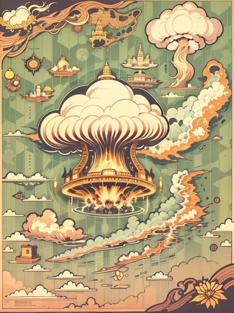 Japan map background，A massive，mushroom cloud