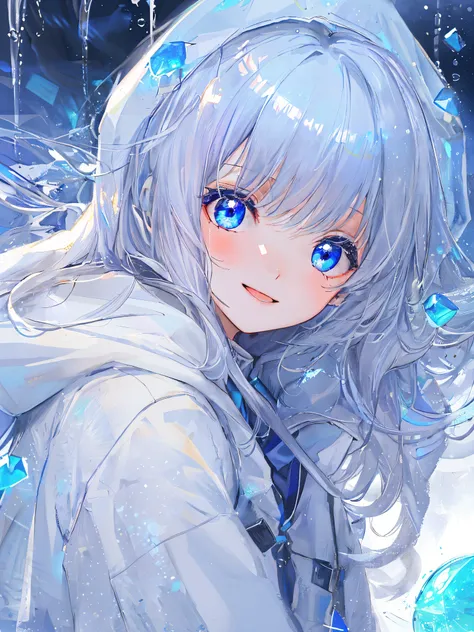 ((top-quality)), ((​masterpiece)), ((ultra-detailliert)), (Extremely delicate and beautiful), girl with, report, cold attitude,((White hoodie)),She is very(relax)with  the(Settled down)Looks,depth of fields,Evil smile,Bubble, under the water, Air bubble,Un...