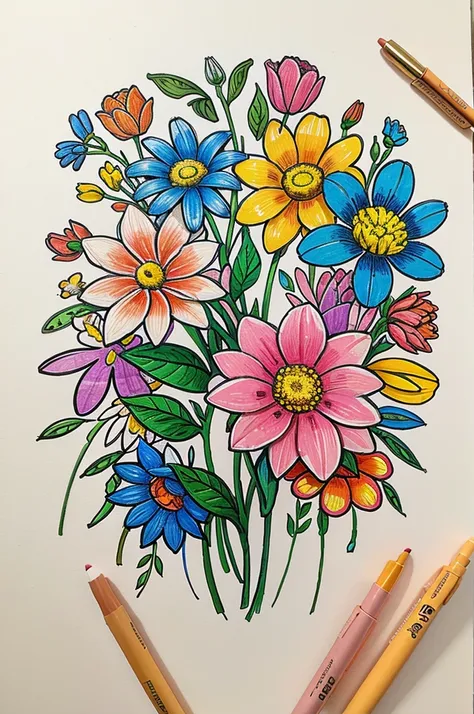 flower doodle art bright colors