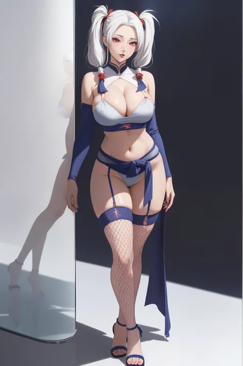 (masterpiece, best quality, ultra-detailed, ultra-HD, photorealistic, cinematic), (alluring anime girl, Temari of Naruto Shippuden anime), perfect body, perfect face, perfect hands, delicate face, (large cleavage:1.2), (round ass), (long round legs), (wide...