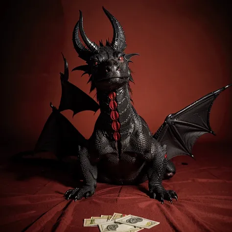 Black and red dragon spreading money