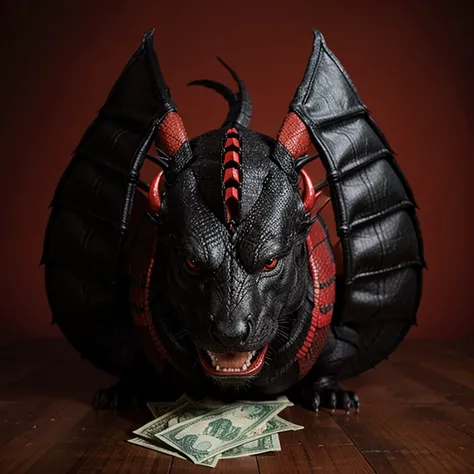 Black and red dragon doing a money spread