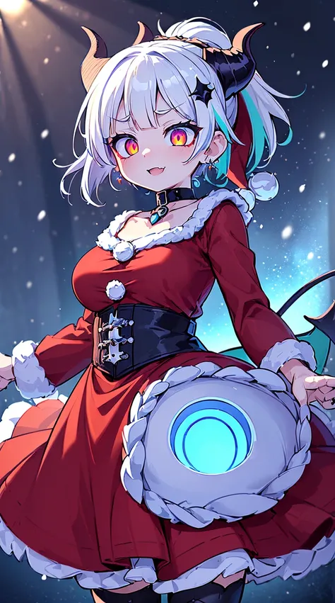 ((( (Winter background), (Snowing), (Christmas theme), (Slutty Santa outfit), ))) BLACKLIGHT, ((NSFW)), ((Medium Boobs)), realistic art, extremely delicate and beautiful, ultra-detailed, (1girl), ((Blue eyeloating, detailed light, illustration, dynamic ang...