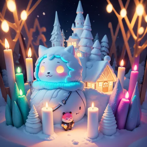 Winter wonderland and winter wonderland. in a pile of candle and candle canes, cute colorful, digital painting, cute detailed digital art, hyper colorful, neon coloring, cute digital art, beeple colors, colorful hd picure, beeple and jeremiah ketner, glowi...