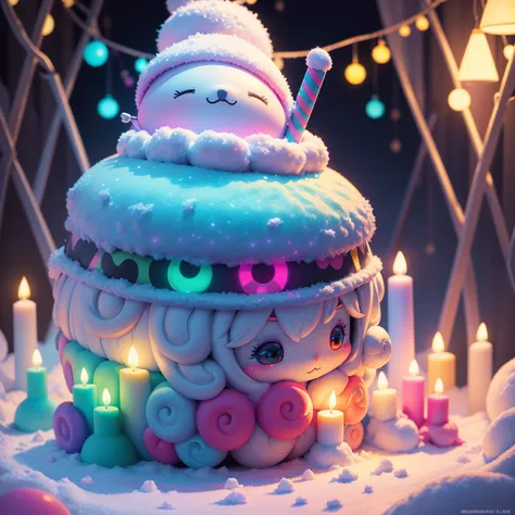 Winter wonderland and winter wonderland. in a pile of candle and candle canes, cute colorful, digital painting, cute detailed digital art, hyper colorful, neon coloring, cute digital art, beeple colors, colorful hd picure, beeple and jeremiah ketner, glowi...