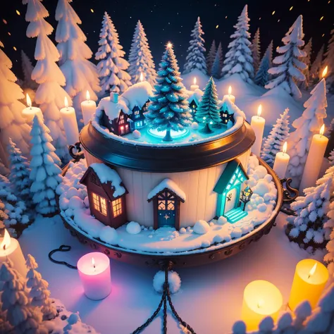 Winter wonderland and winter wonderland. in a pile of candle and candle canes, cute colorful, digital painting, cute detailed digital art, hyper colorful, neon coloring, cute digital art, beeple colors, colorful hd picure, beeple and jeremiah ketner, glowi...