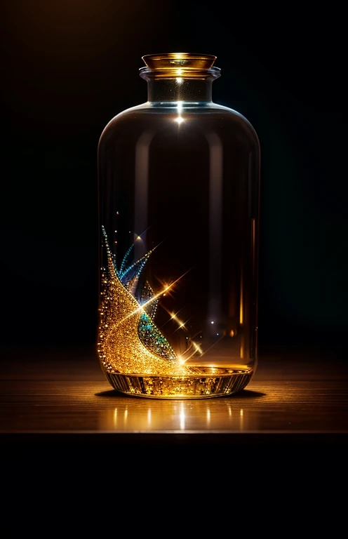 Lots of jewels in a bottle, fluffy, realistic, atmospheric light refraction, by lee jeffries nikon d850 film stock photograph 4 kodak portra 400 camera f1.6 lens rich colors hyper realistic lifelike texture dramatic lighting unreal engine trending on artst...