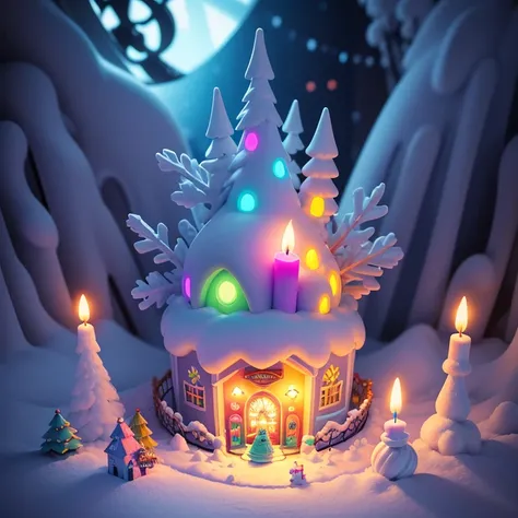 Winter wonderland and winter wonderland. in a pile of candle and candle canes, cute colorful, digital painting, cute detailed digital art, hyper colorful, neon coloring, cute digital art, beeple colors, colorful hd picure, beeple and jeremiah ketner, glowi...