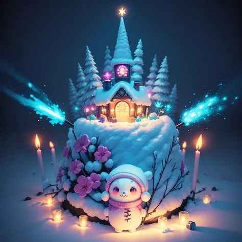 Winter wonderland and winter wonderland. in a pile of candle and candle canes, cute colorful, digital painting, cute detailed digital art, hyper colorful, neon coloring, cute digital art, beeple colors, colorful hd picure, beeple and jeremiah ketner, glowi...