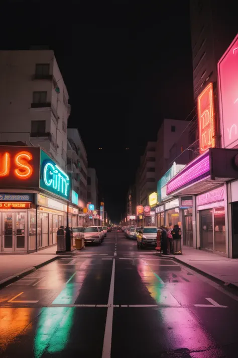 photo of city street, neon