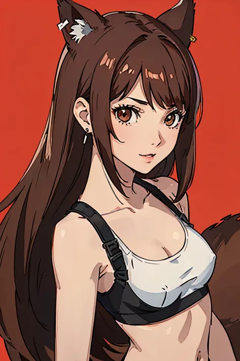 1girl, solo, 1girl, solo, tifa lockheart, tifa_lockheart (final fantasy), tifa_lockheart:1.2, animal ears, earrings, fox ears, hair between eye, (brown eyes:1.3), european girl, (SFW:1.3), (small breast:1.4), (face portrait:1.3), tifa , tifa costume, black...