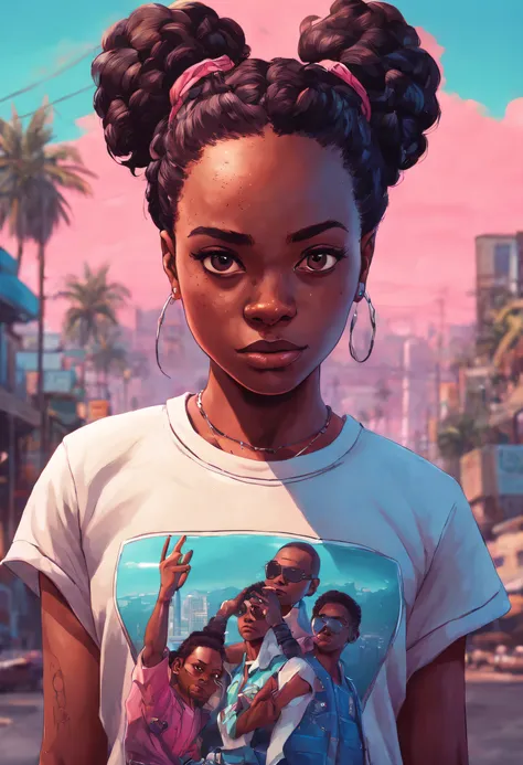 beautiful black girl, gta vice city, gta 5 cover art, borderlands style, celshading, symmetric highly detailed eyes, trending on...