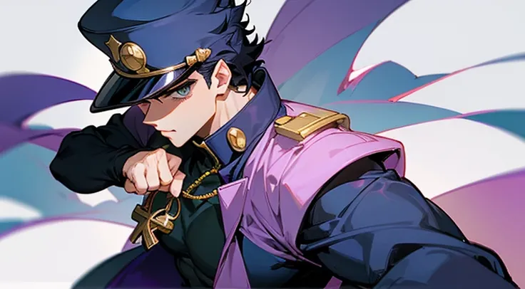 Make your Keys series dawn with the po jotaro costume from jojos part 3 with his platinum star in combat pose