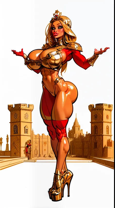 ((side profile)), ((full body view:1.4)), ((masterpiece)),(((best quality))), ((egyptian empress, mature face)), ((big eyes:1.4)), (( crown:1.4)), (((british)), defined cheekbones, ((heart breastplate)), high cheekbones, illustration, ((muscular:1.3)), ((g...