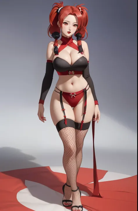 (masterpiece, best quality, ultra-detailed, ultra-HD, photorealistic, cinematic), (alluring anime girl, Temari of Naruto Shippuden anime), perfect body, perfect face, perfect hands, delicate face, (large cleavage:1.2), (round ass), (long round legs), (wide...