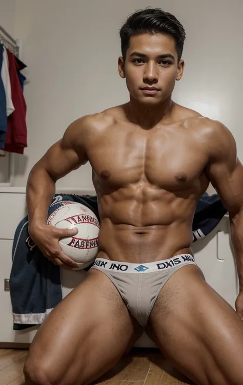 10-year old kid, latino, mexicano colombiano, venezolano, indigena, Bragas blancas envueltas, Medias de futbol blancas, sat on the floor, legs are open, sudar,desnudez，Abs, Cara hermosa, piel suave y tersa , rough breath, Torogao, rubor en la nariz, rubor ...