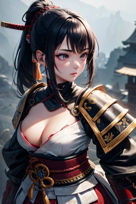 young teen girl, medieval samurai, armored kimono, wielding a katana, small breasts,, highly detailed, vibrant appearance, creative behavior, extremly detailed, imaginative, sensual, spontaneous, highest quality, skin texture, intricate details, (cinematic...