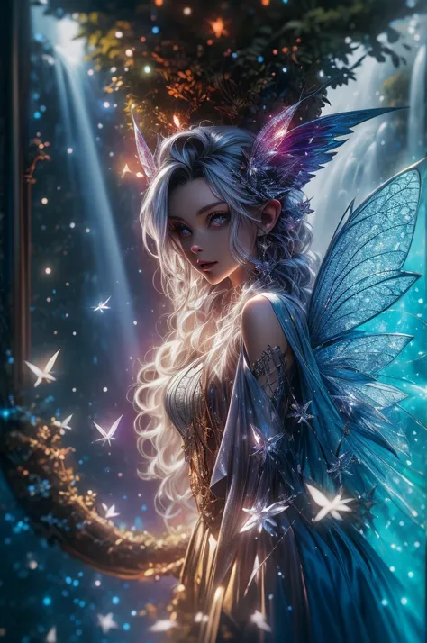 (Absurd, high quality, ultra -detailed, careful with the hand) fairy, fairy wings, dreamer body, vivid, romantic and whole. Optimistic face, just mind, without ticket and intellectual. Reckless style, cold heart, impatient and too confident. Gray, ripe and...