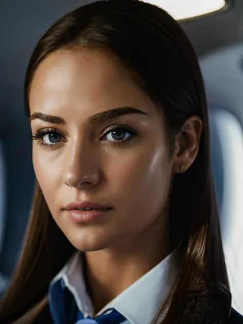 best quality,(RAW photo:1.2),(masterpiece:1.4),(photorealistic:1.4),(highres:1.4), 1girl, depth of field, flight attendant, intricately detailed,8k, extremely detailed, perfect lighting, epic background