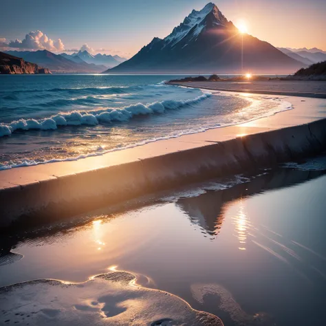 Planète , plante extra terrestre , avec Montagnes et lac Magic Valley, Planètes、intergalactique、nuage、Et une rivière et un ciel magnifique, Un hyper-réaliste, 4K, résEau d&#39;Images , brillant, magnifique, beau, 8k, ULTRAHD , coucher de soleil , océan d&#...