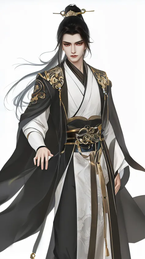 man wearing brown and white clothes, wallpapers，high ponytails，heise jinyao, the exquisite prince, inspired by bian shoumin, ins...