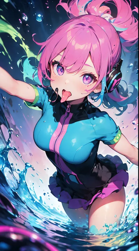 Colorful cat ears anime girl wearing headphones and (:1.3), ((upturned eyes:1.perfect  eyes ,美丽细致的眼睛, Rainbow glowing ultra detailed deep water purple eyes:1.1, Gradient eyes:1, Delicate and beautiful eyes:1, symetrical eyes:1, There is a big bright spot o...