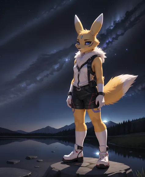 hyperrealistic, realistic, highly detailed, 8k, photo, solo, full body, photograph of a young furry, renamon,, furry, furry female, body fur, animal ear fluff, young woman, 1girl, cosmic, perfect, sfw, safe