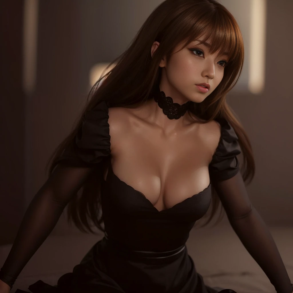 "KASUMI" (best quality,ultra-detalhado,Realistic:1.37), retrato, Detailed eyes and facial features, expression serious, olhos castanhos, textura de pele delicada e suave, Corpo Perfeito, textura ultra realista,