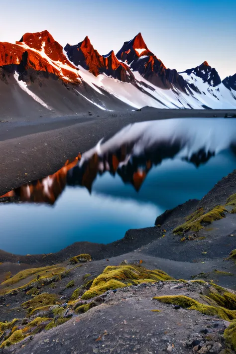 vestrahorn mountain, midnight,