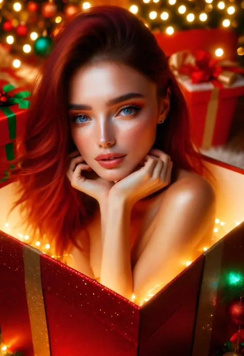 (8k masterpiece, best quality:1.2)apoloniasxmasbox, solo, 1woman, long hair, looking at viewer, lips, bare shoulders, parted lip...