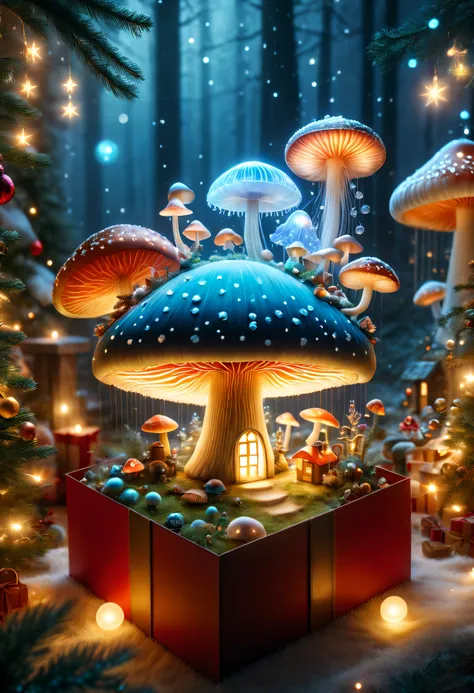 (8k masterpiece, best quality:1.2)apoloniasxmasbox, mystical objects, no humans, tree, scenery, mushroom, jellyfish, delicate lo...