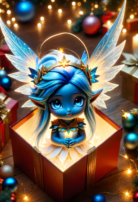 (8k masterpiece, best quality:1.2)apoloniasxmasbox, mythological creature, solo, 1girl, wings, blue hair, colored skin, hair orn...