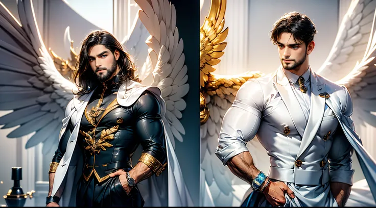 (best quality,ultra-detailed,realistic:1.37), daegan tronos character(1), handsome, dark skin, dark-tanned, perfect wings angel,...