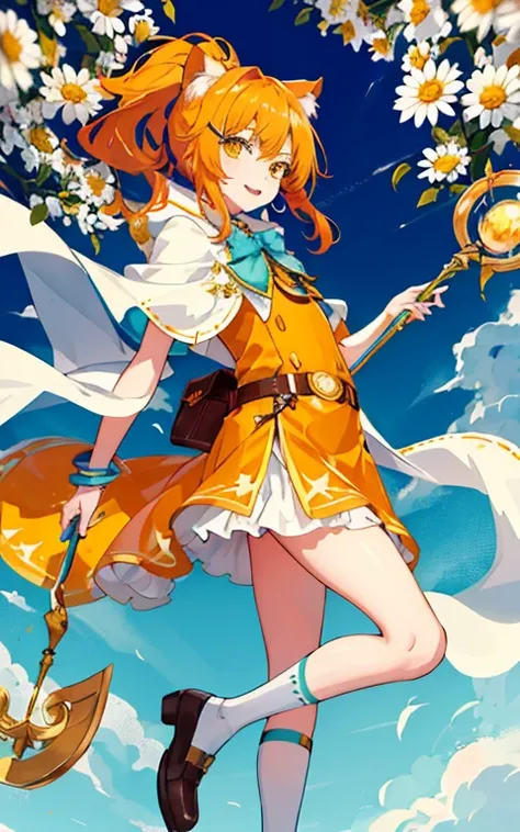 Long staff, magical staff, Long wand, Ark of tomorrow style,（tmasterpiece：1.4，Best quality））++，（hyper-detailing）+，（Best quality，hyper-detailing，vibrant with colors，rich colourful，dynamic angle，hight contrast：1.2），A teenage girl，Height 146cm，archetype:catss...