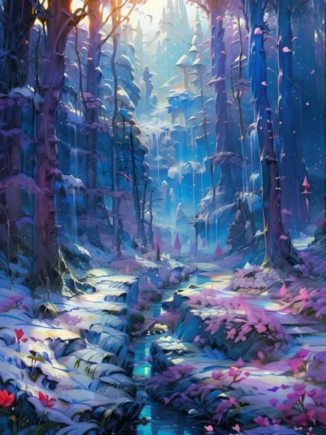 Wonderland, winter, snowing, amazing landscape, snowflakes, surrealist art