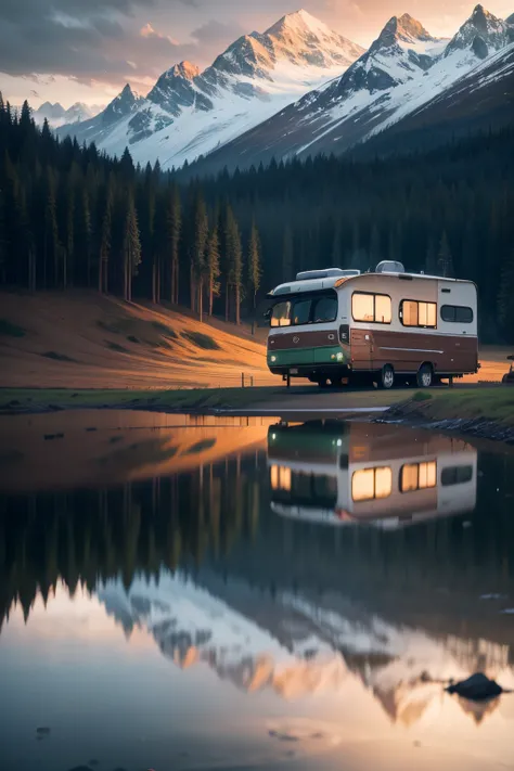 Motorhome, parked up in a lay-by, beautiful scenic view, Reflections Landscape photography, inspired by Photographer Mikko Lagerstedt Creative & Emotional Landscape Photography