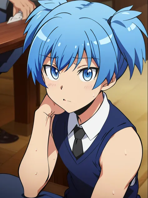 masterpiece, best quality, high quality, 1boy, solo, male focus, looking at viewer, upper body, shiota_nagisa, blue hair, blue e...