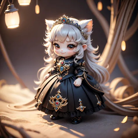 ​masterpiece、top-quality、ultra-detailliert、（chibi character princess：1.2）、luxuriously decorated princess dress、a smile、Full-body standing figure