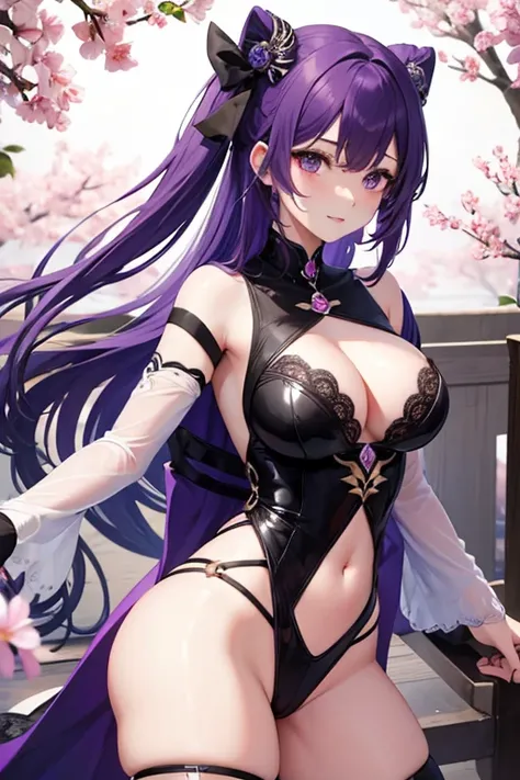 Obra maestra, La mejor calidad, 1girl, sexy sakura, purple hair, purple eyes, senos grandes,